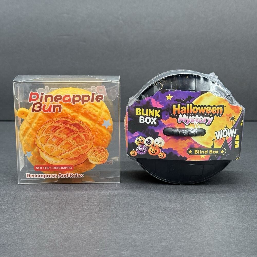 Halloween Mystery Squishy Bun Dumplings Blind Surprise 3.5" + Pineapple Bun